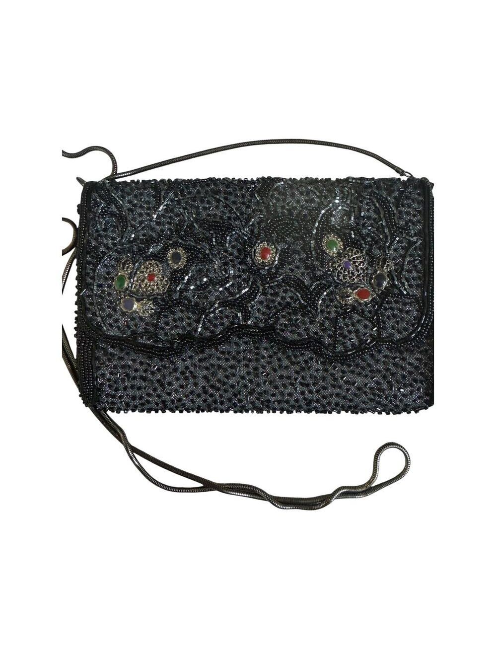 Vintage 70’s La Regale US Patent Black Beading Silver Meshing Slinky Long Strap